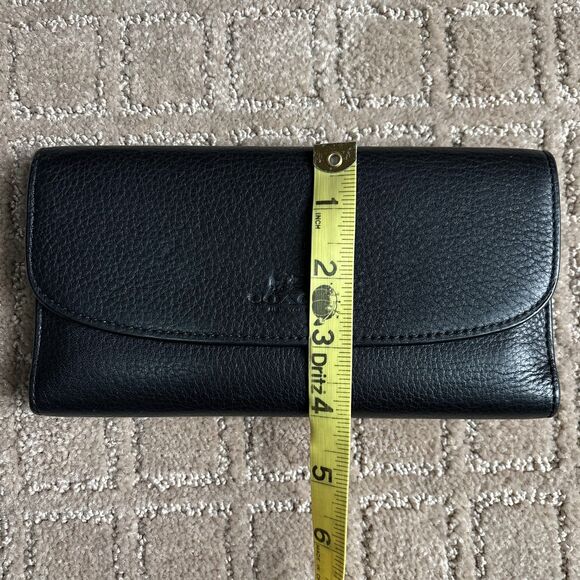 Coach Black Pebbled Leather Folder Over Wallet Pockets Checkbook Credit Card - Picture 9 of 11